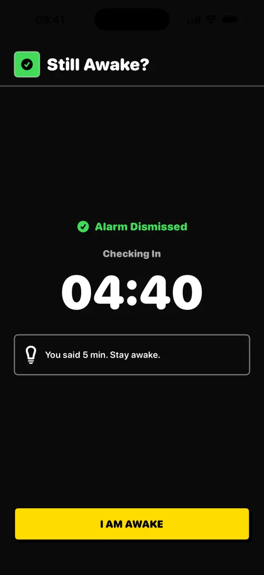 BarLock wake check screen with a five minute countdown